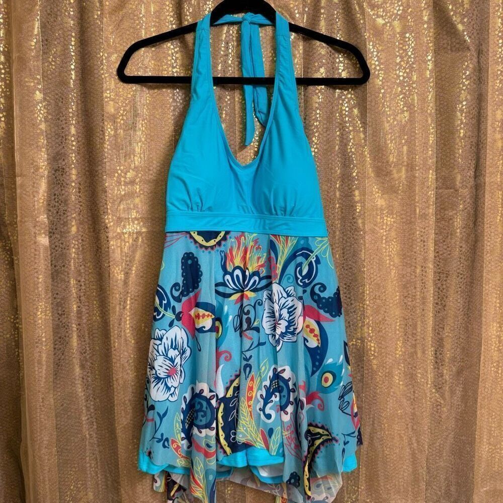 American Trends Bright Blue Floral Swim Shorts Dress XXXL NWOT
